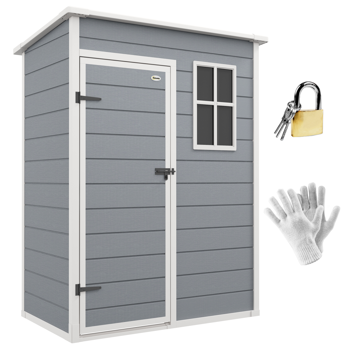 Outsunny Grey 5' x 3' Garden Shed with Floor, Lockable Door, Window & Vent