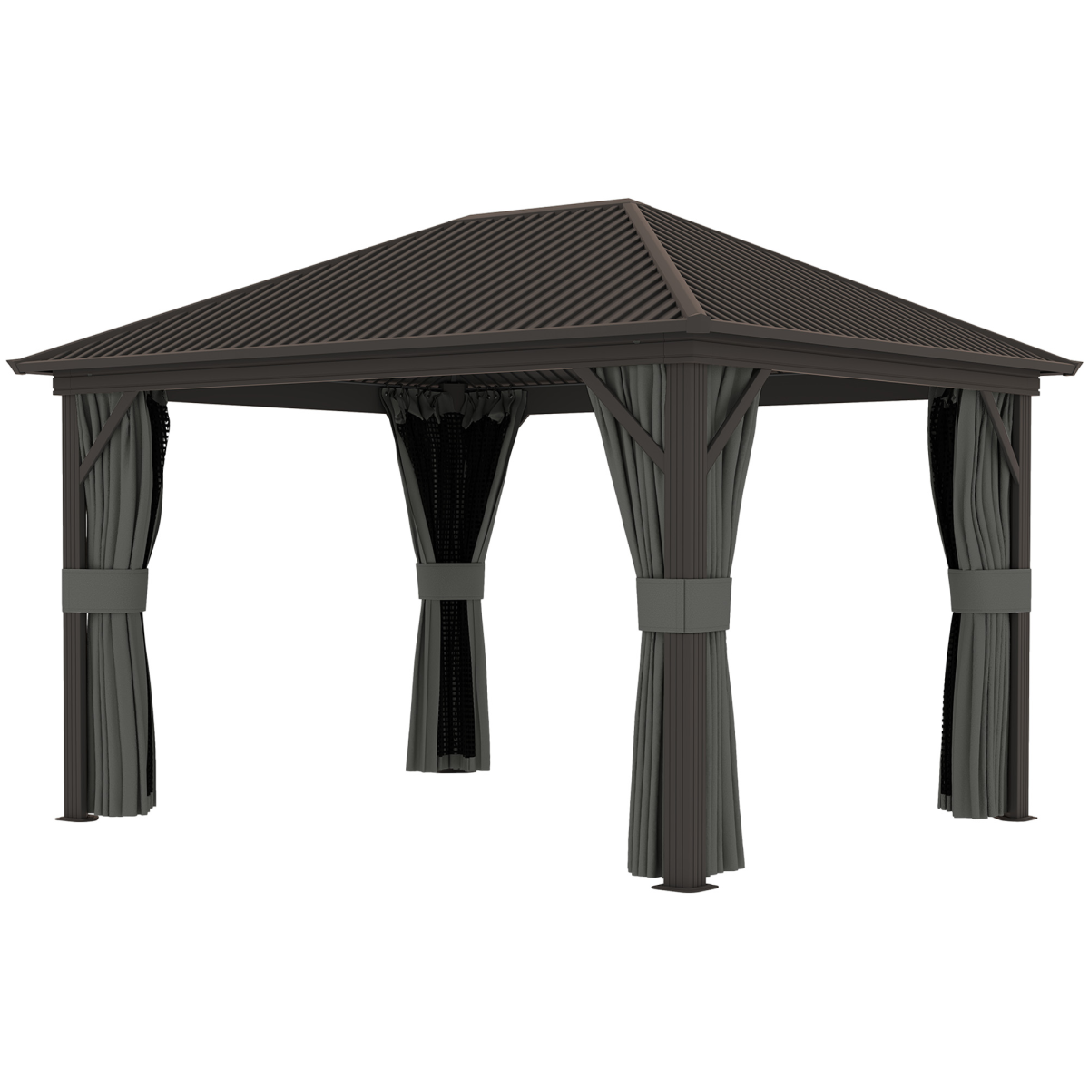 Outsunny 3.6 x 3m Hardtop Garden Gazebo with Screen Curtains, Dark Grey