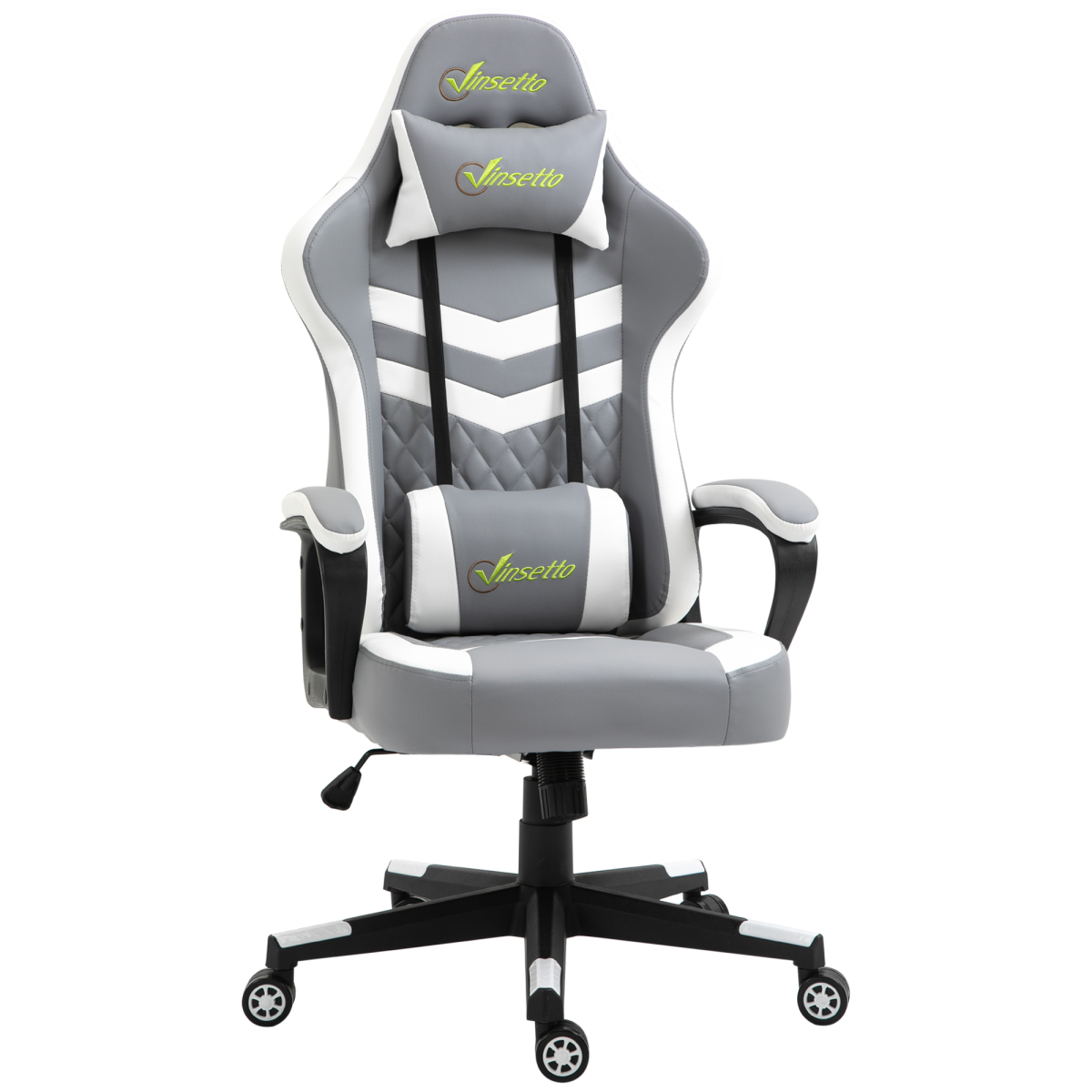 Racing Gaming Chair with Lumbar Support and Headrest, Grey White