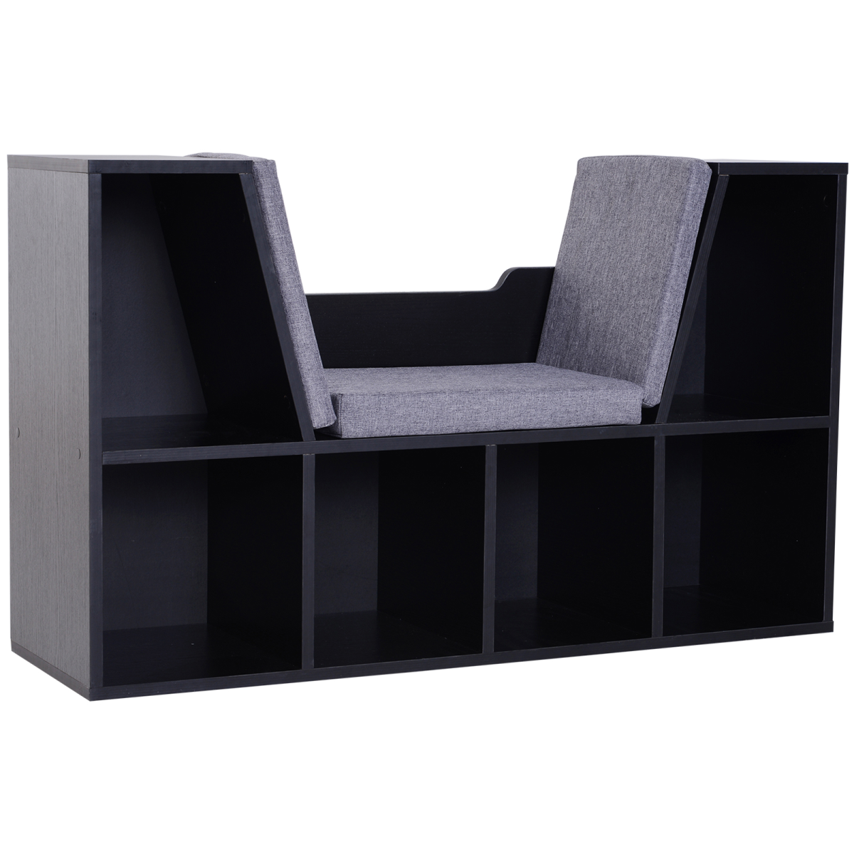HOMCOM Kids Reading Seat Bookcase Storage Unit with Cushion Black