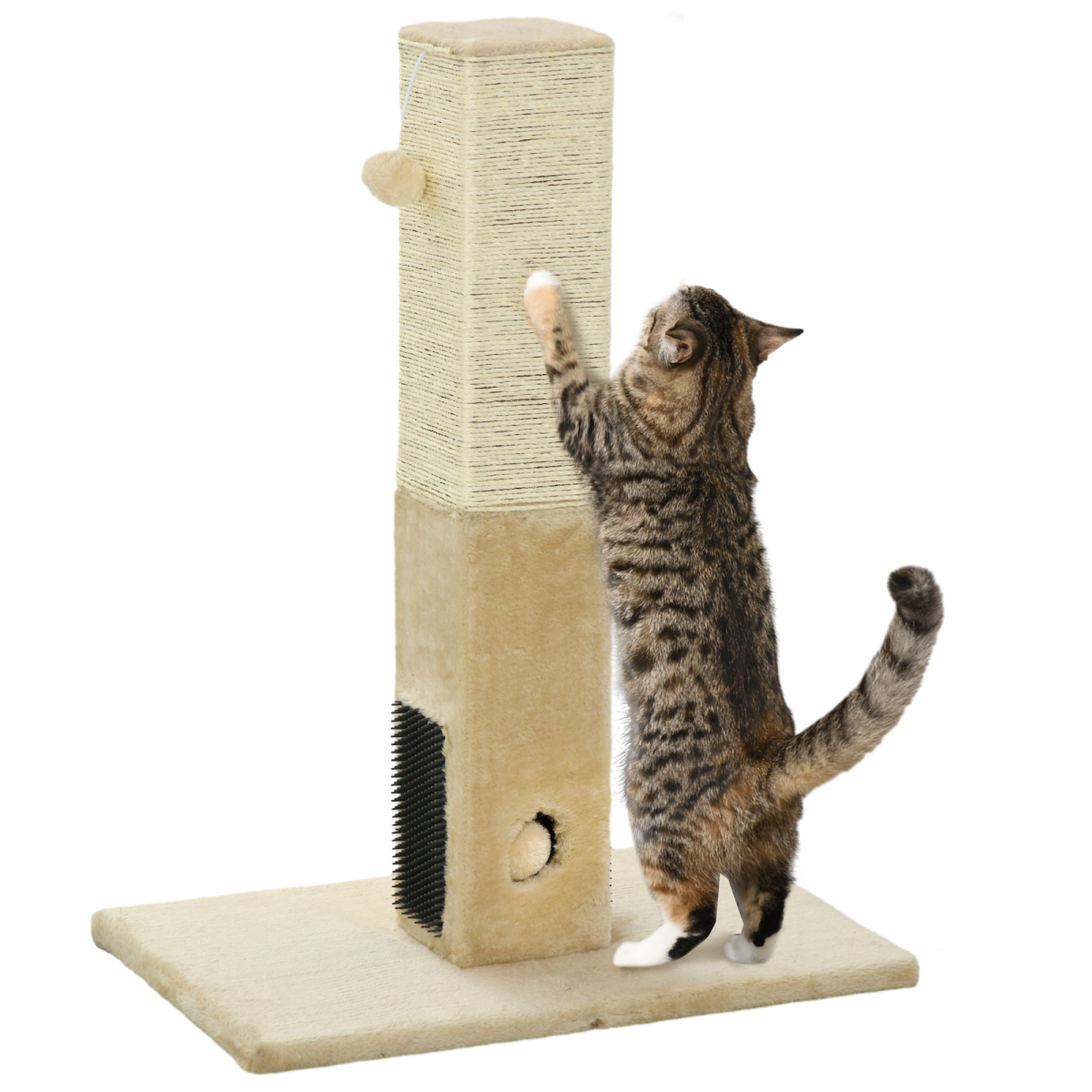 PawHut Beige Cat Scratching Post with Carpet Base & Hanging Toy