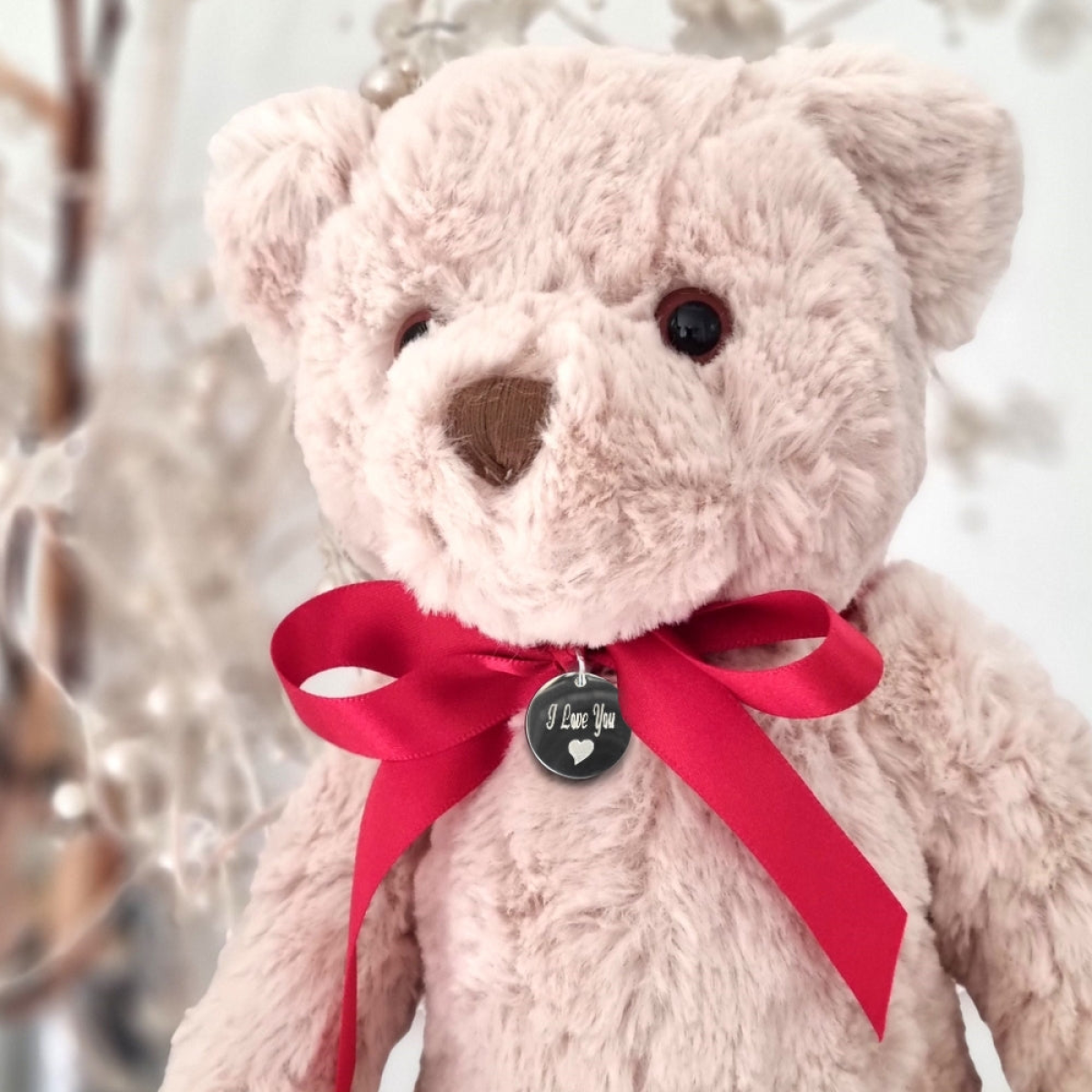 I Love You Teddy Bear with Engraved Stainless Steel Charm