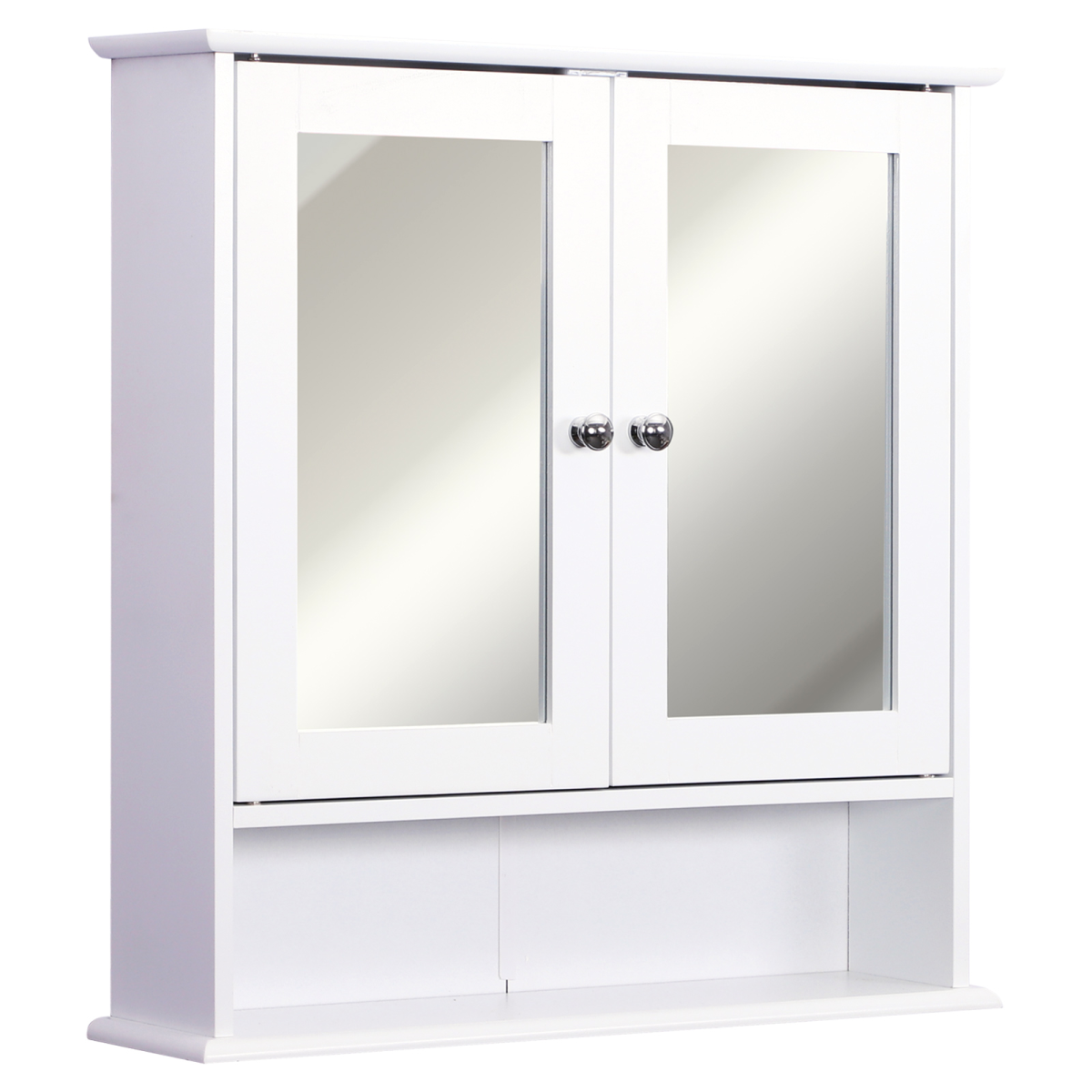 Wall-Mounted Bathroom Mirror Cabinet with Mirrored Doors and Shelf, White