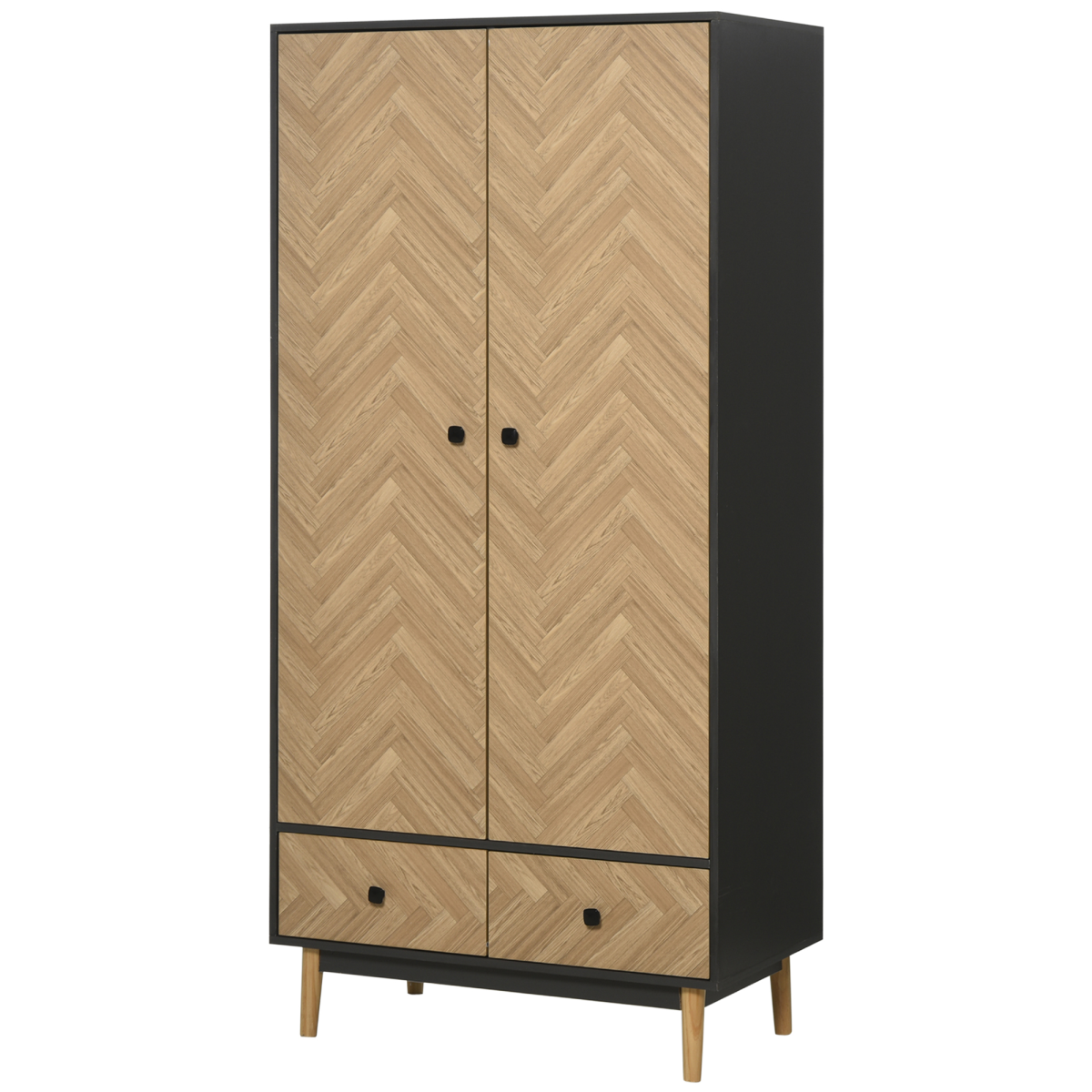 HOMCOM Wardrobe Cabinet with 2 Hanging Rods, 2 Shelves and 2 Drawers, Wood Grain Grey/Oak, 90x50x190cm