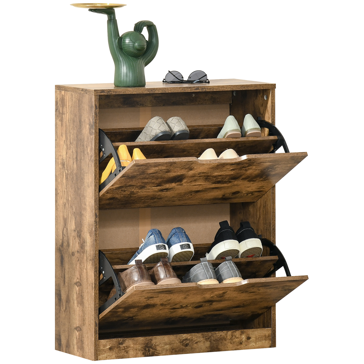 HOMCOM 2-Drawer Shoe Cabinet with Flip Doors for Hallway