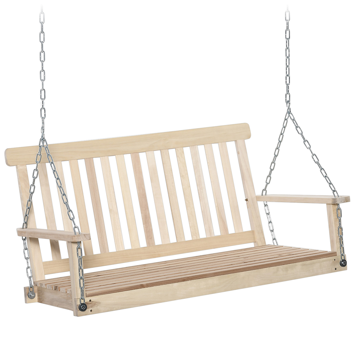 Outsunny 2-Person Wooden Porch Swing Chair with Hanging Chains