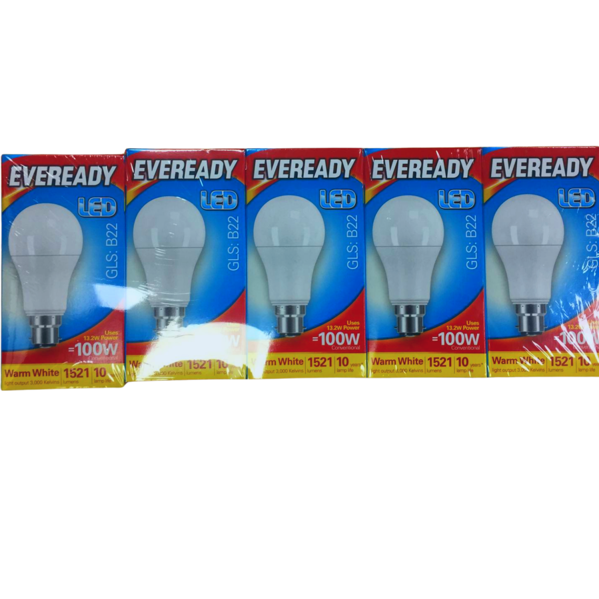 Eveready LED Candle GLS B22 Warm White 100W Pack of 5