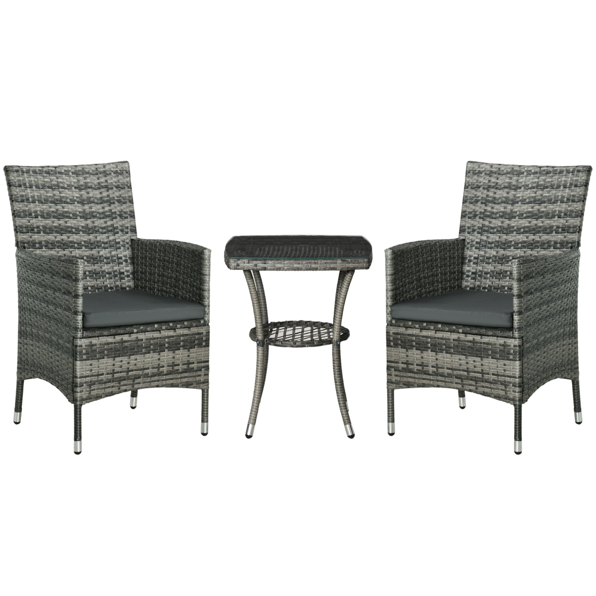 Outsunny 2 Seater Garden Bistro Set with Side Coffee Table, Cushions, Light Grey