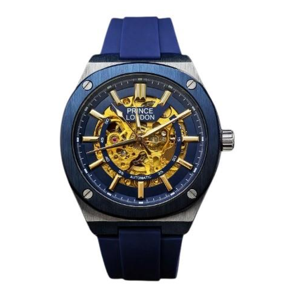 NY London Men's Automatic Square Face Silver/Blue Rubber Strap Watch