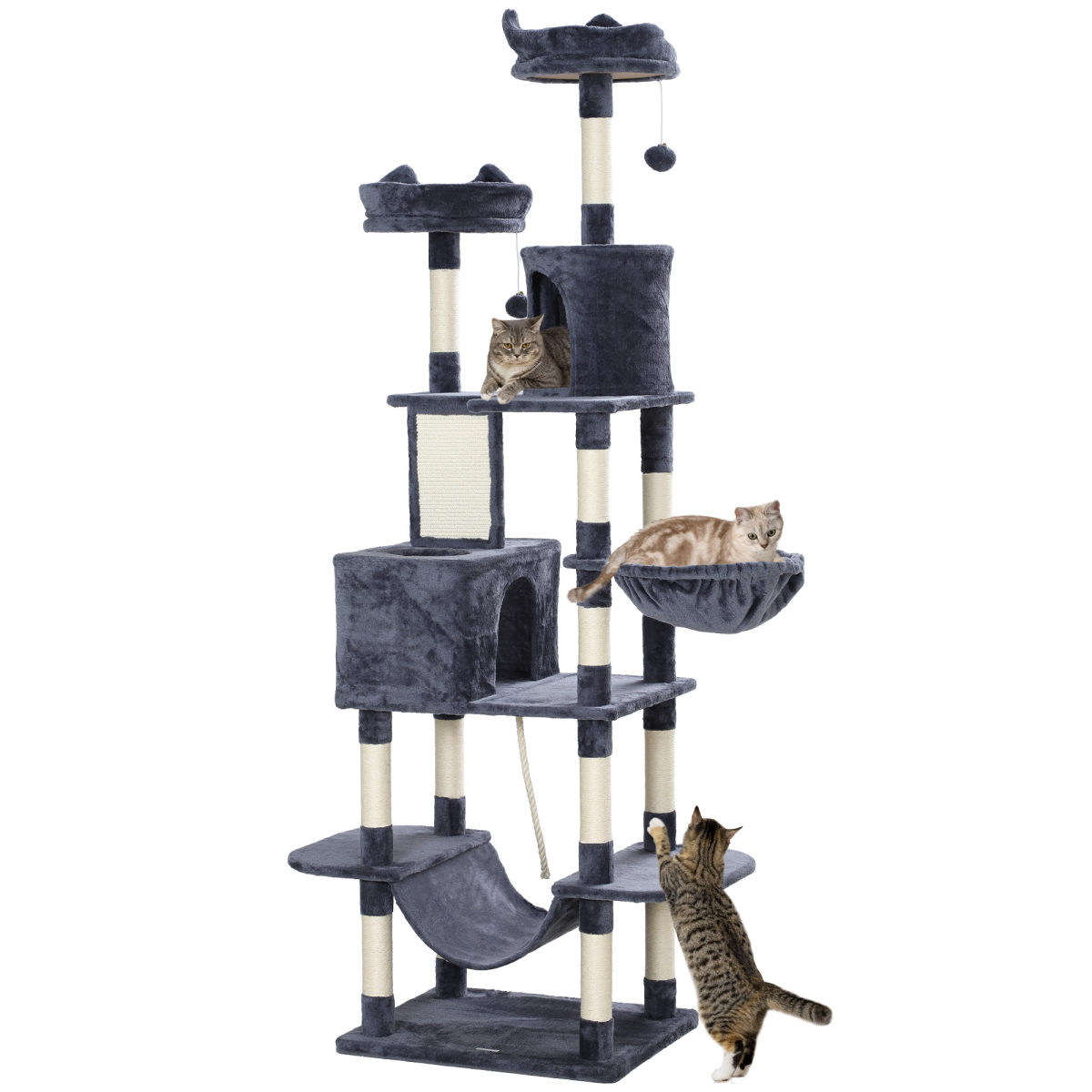 PawHut 206cm Tall Cat Tree with Beds, Condos, Scratching Posts