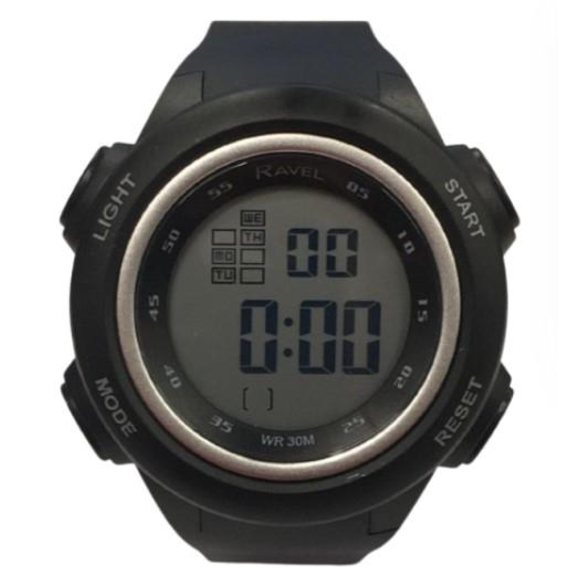 Ravel Men's Silver Digital Sports Watch, 3ATM Water Resistant, LED, Quartz