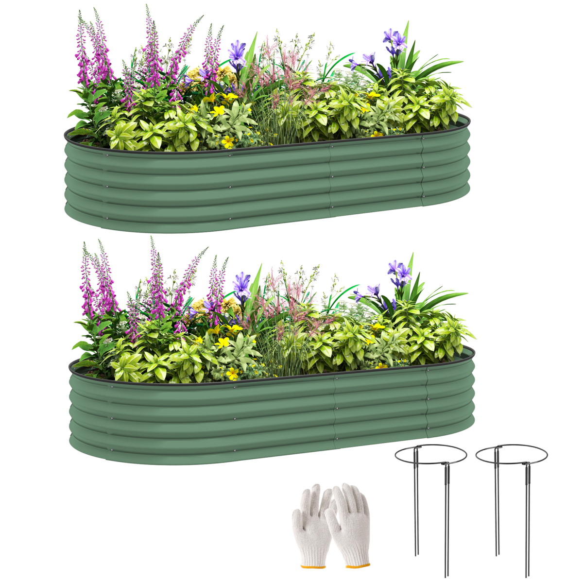 Outsunny Set of 2 Green Galvanised Steel Raised Garden Planters
