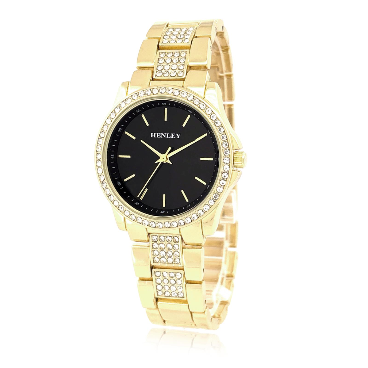 Henley Ladies Fashion Black Dial Gold Bracelet Watch H07342