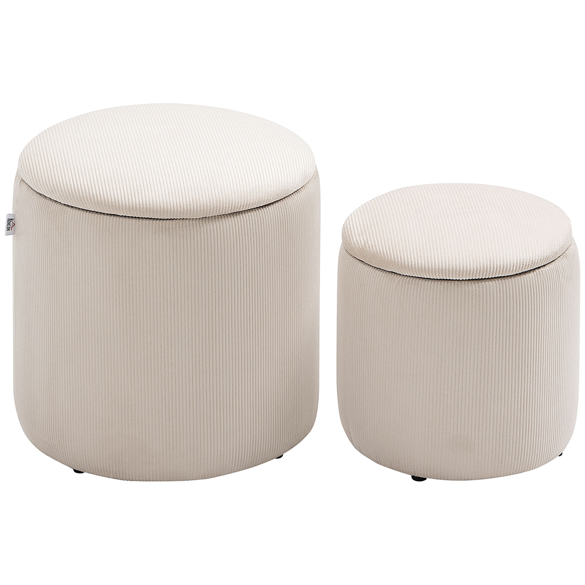 HOMCOM Set of 2 Corduroy Storage Ottomans with Removable Lids, Cream White