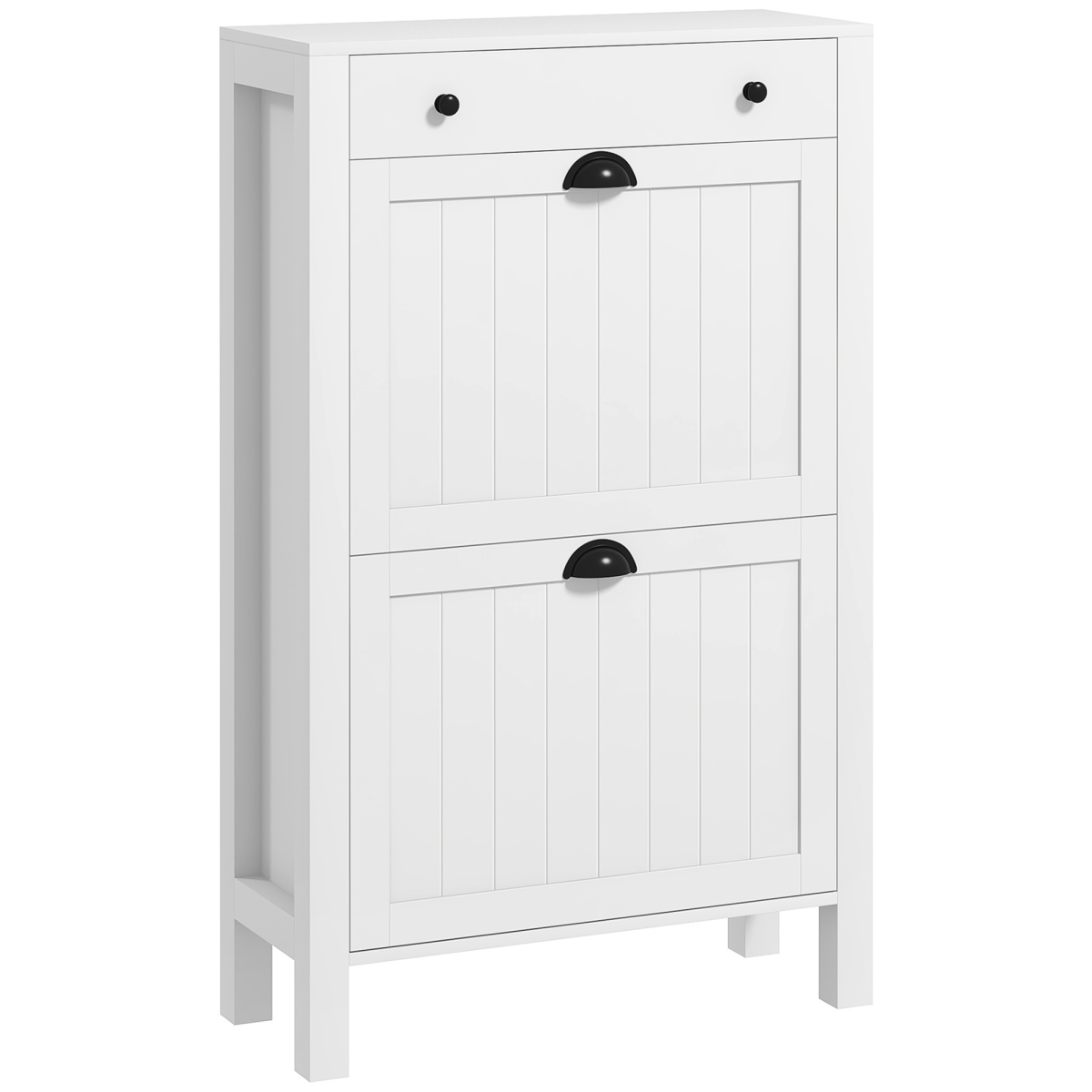 HOMCOM Narrow Shoe Cabinet, 2 Flip Drawers, Top Drawer, White