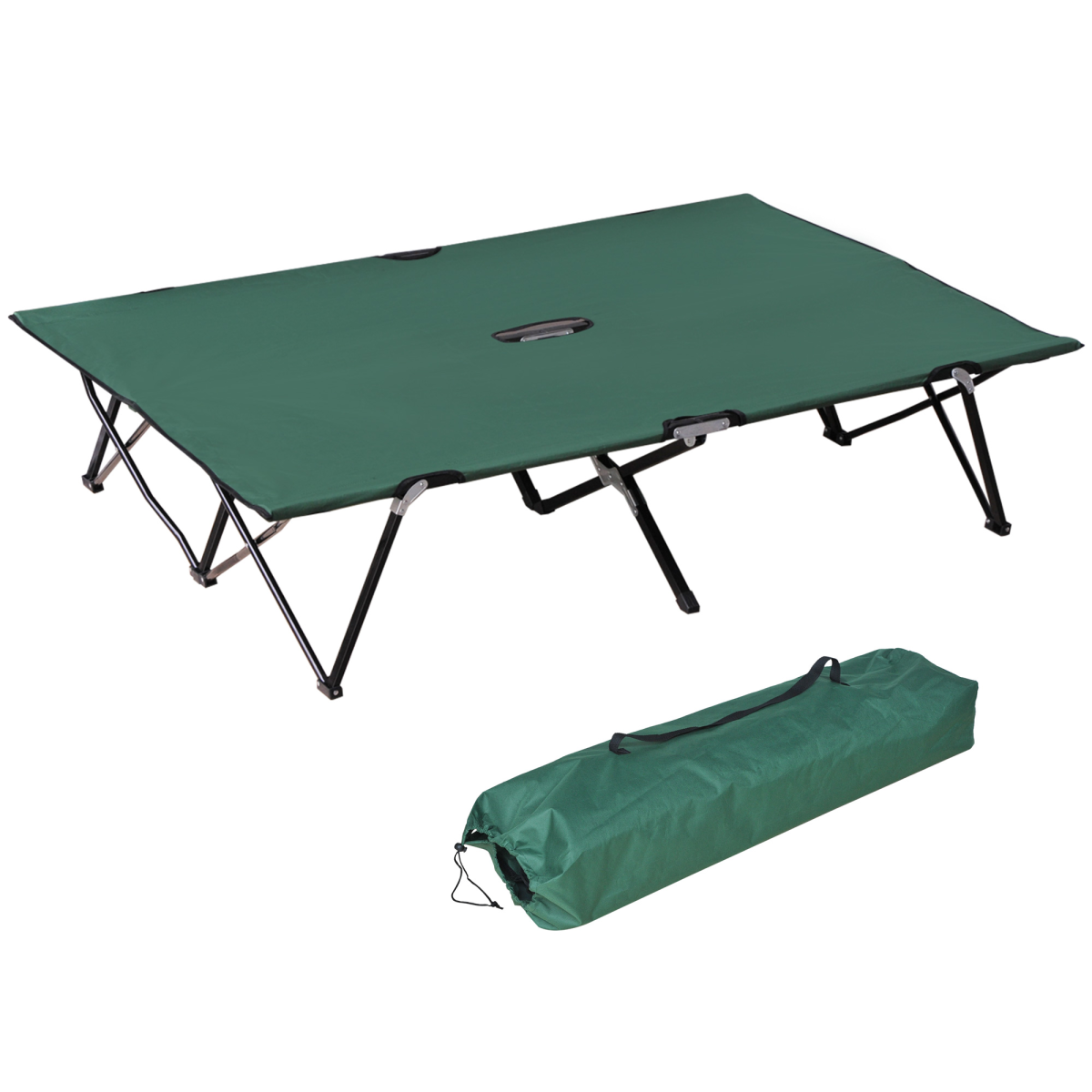 Double Camping Cot for 2, Folding Outdoor Bed with Carry Bag, Green