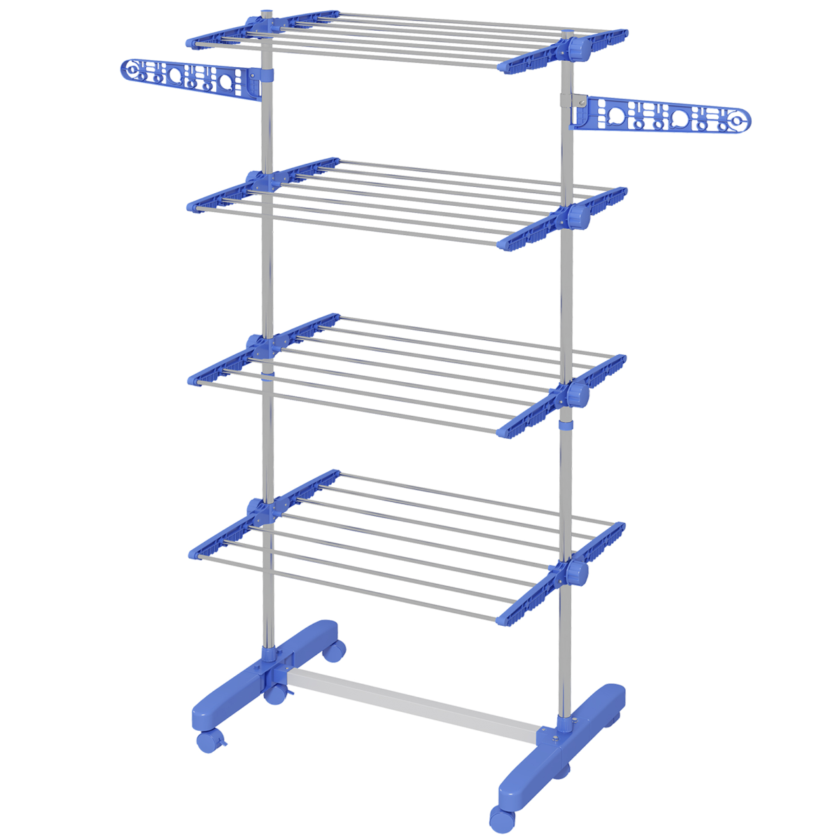 HOMCOM 4-Tier Foldable Stainless Steel Clothes Drying Rack, Blue