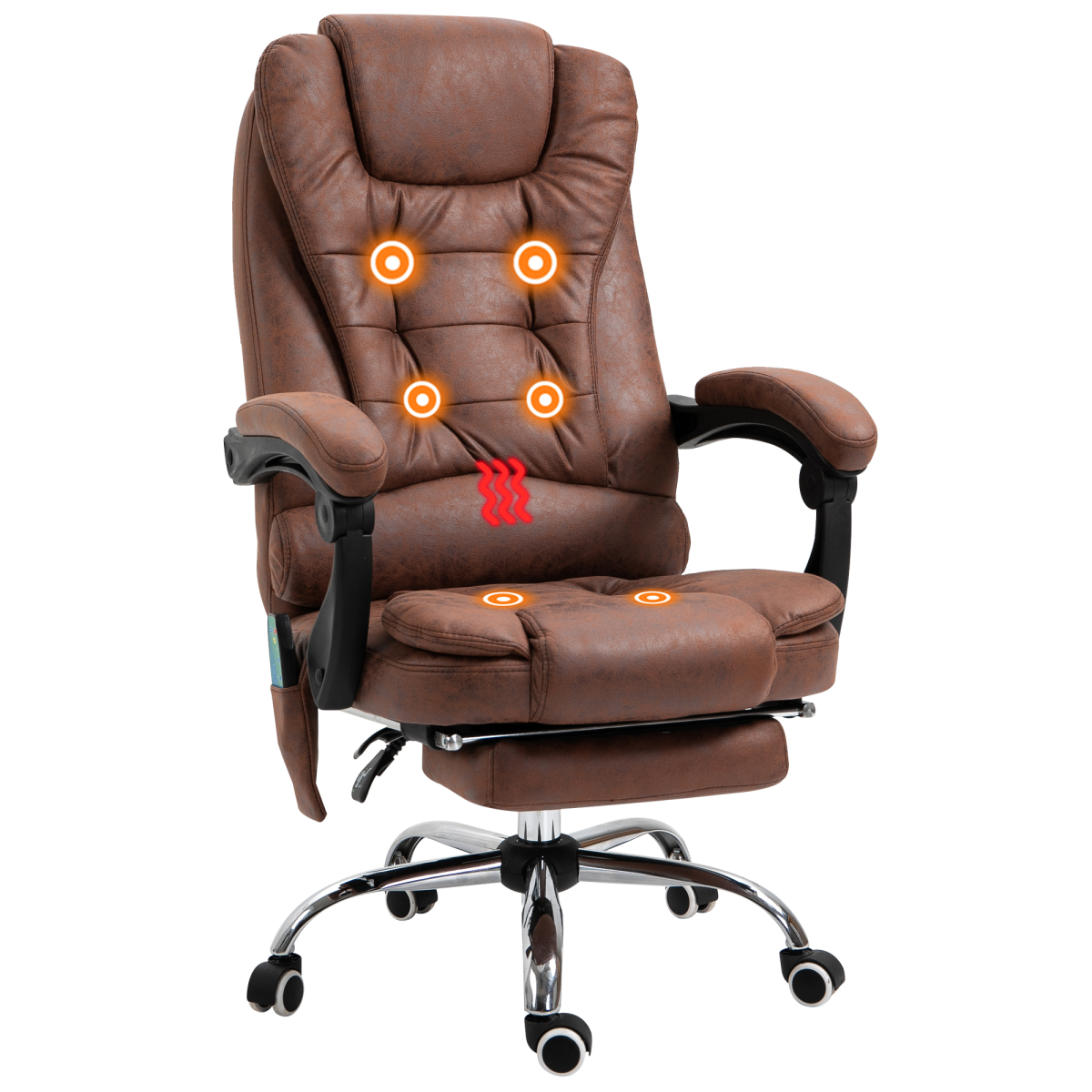 Vinsetto Heated 6-Point Massage High Back Reclining Office Chair, Brown