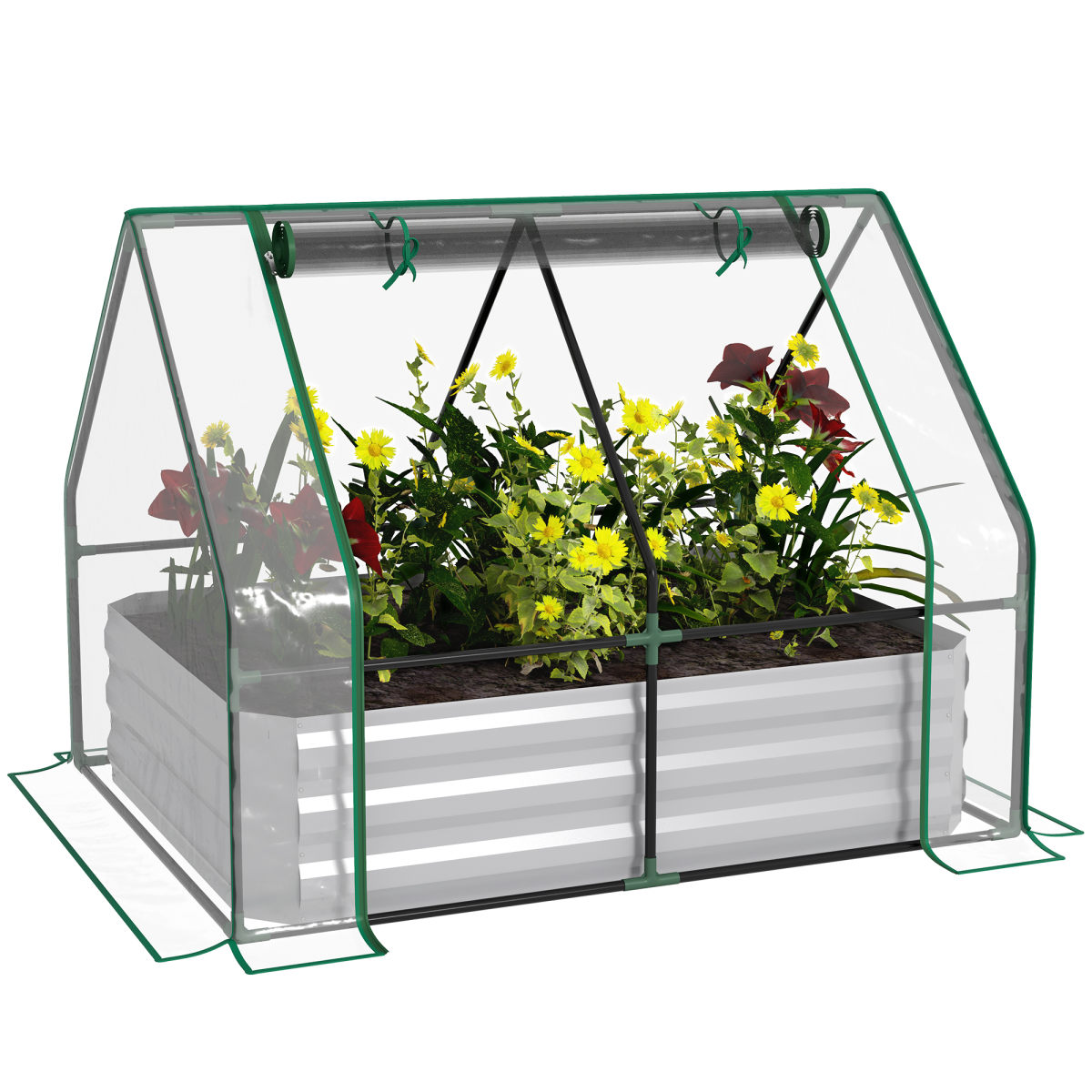Outsunny 2-in-1 Steel Raised Garden Bed with Greenhouse Cover, Clear
