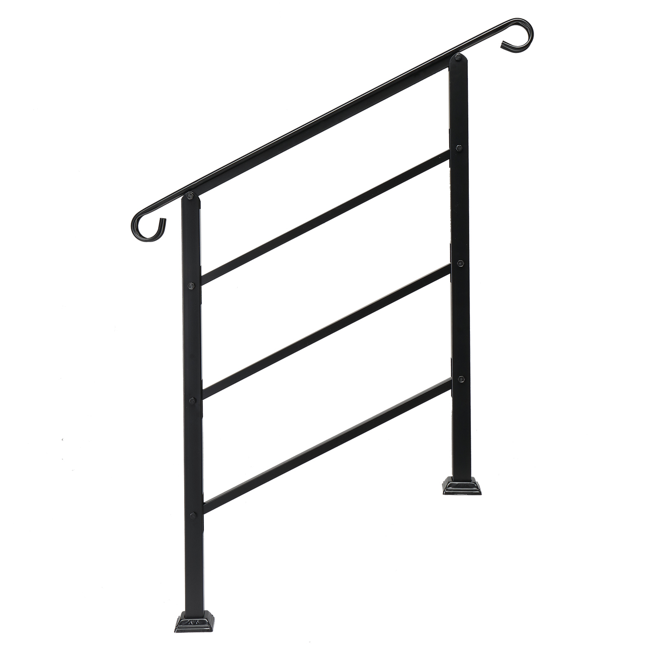 Outdoor Wrought Iron Handrail for 1 to 3 Steps, Black, Includes Installation Kit