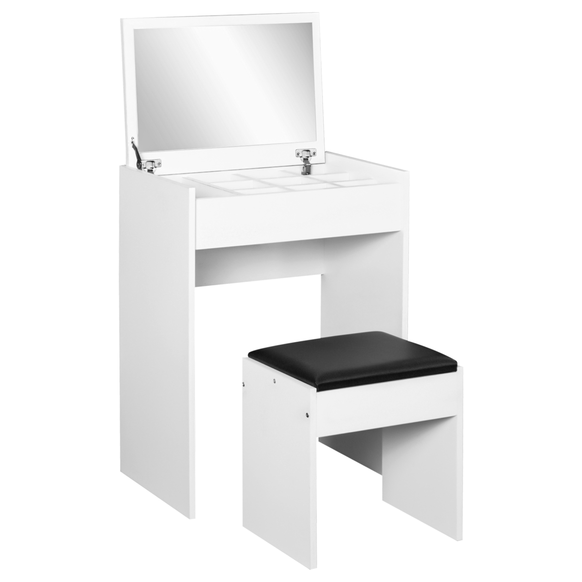 HOMCOM White Dressing Table Set with Padded Stool, Flip-Up Mirror, Hidden Storage, Multi-Purpose Desk
