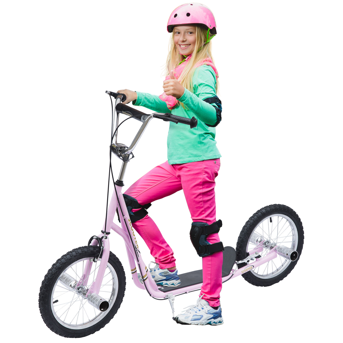 HOMCOM Kids Stunt Scooter 16 Inch Wheels Adjustable Height Pink, Age 5+, Steel Frame, Front and Rear Brakes