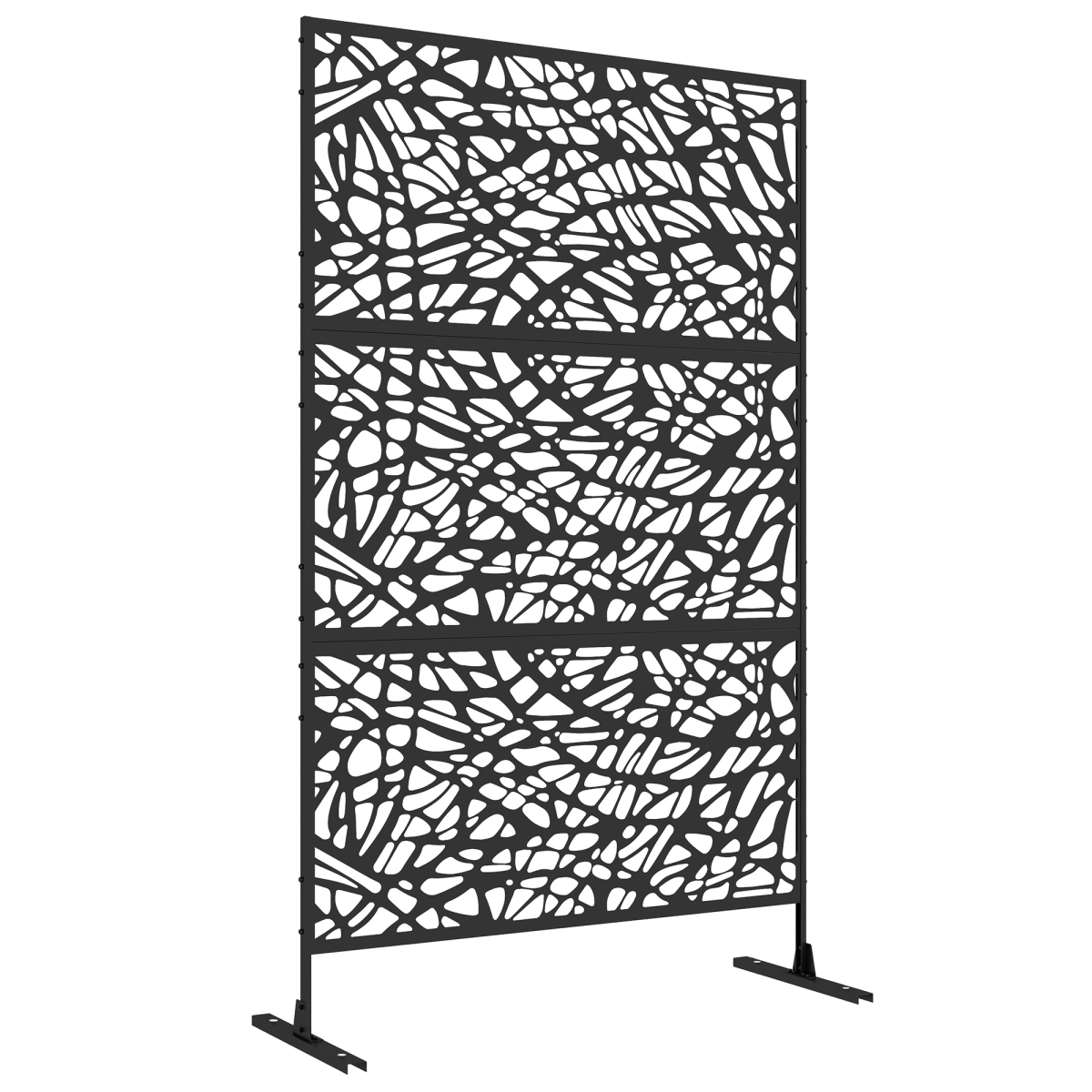 Outsunny 6.5FT Black Steel Outdoor Decorative Privacy Screen Panel with Stand, Twisted Line