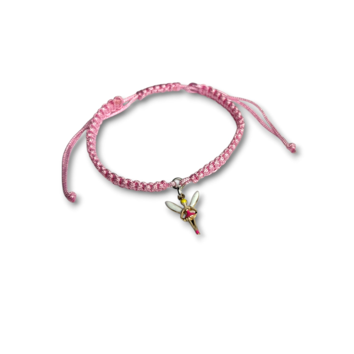 Girls Pink Fairy Charm Friendship Bracelet, Adjustable Braided Nylon Cord