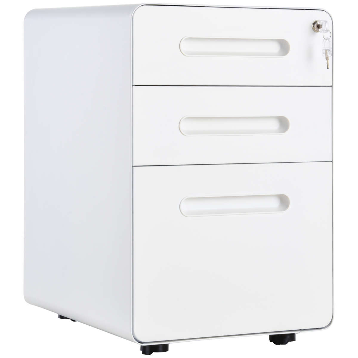Modern 3-Drawer Steel Filing Cabinet with Lock, 4 Wheels, Pencil Box, White
