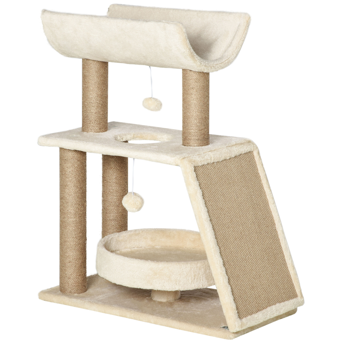 PawHut Multi-Level Cat Tree Kitten Tower with Scratching Post, Scratching Pad, Bed, Perch and Dangling Toy Balls