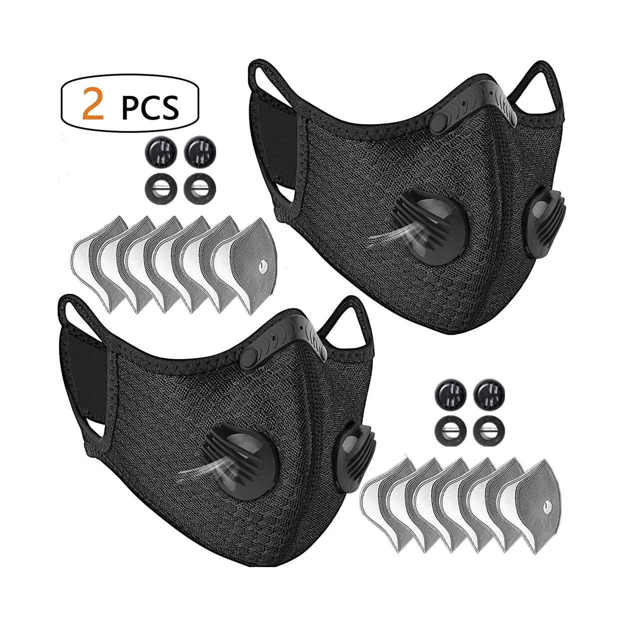 2 Pack Reusable Half Face Mask with Filter for Cycling and Outdoor Sports, Black