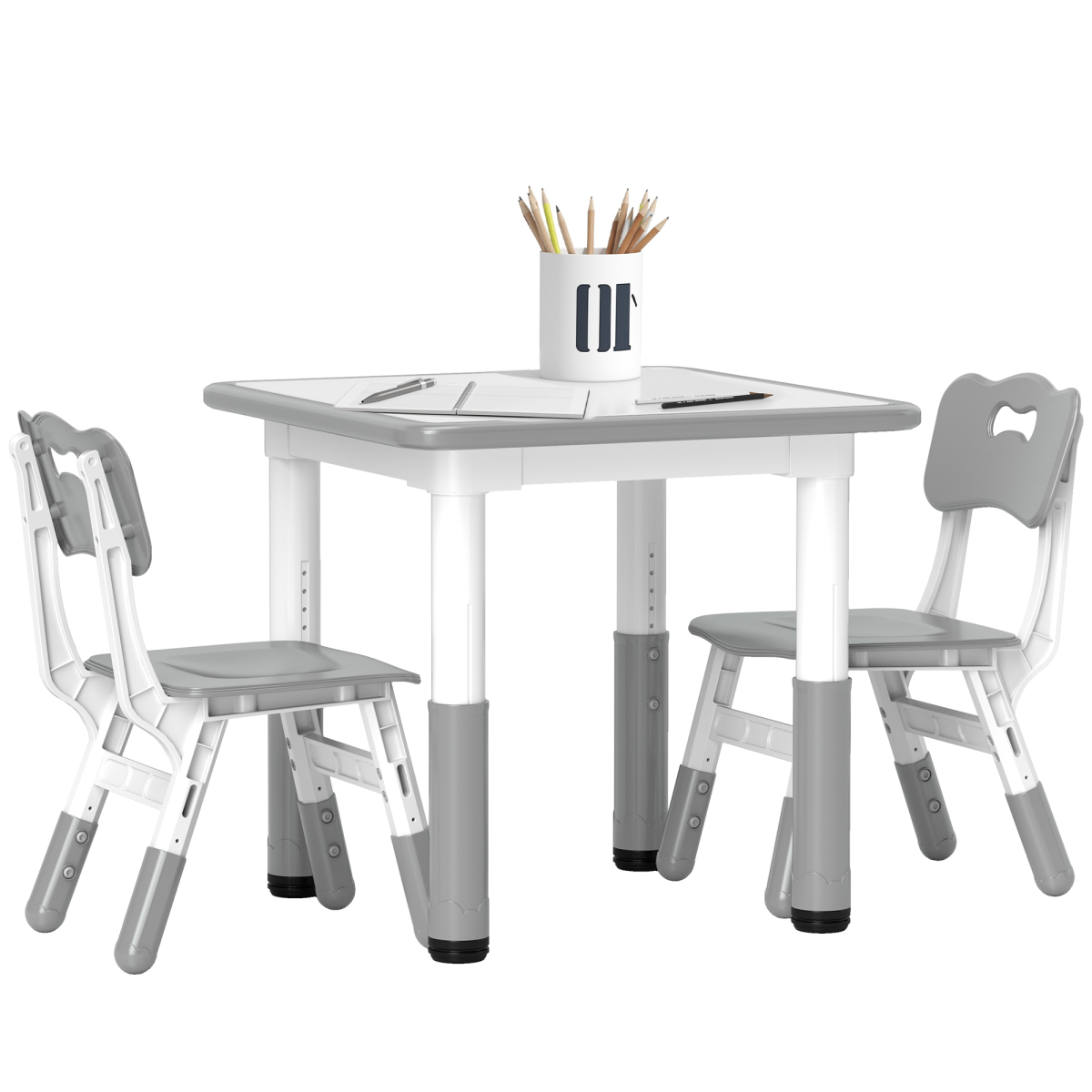 AIYAPLAY 3-Piece Height Adjustable Kids Table and Chair Set, Grey