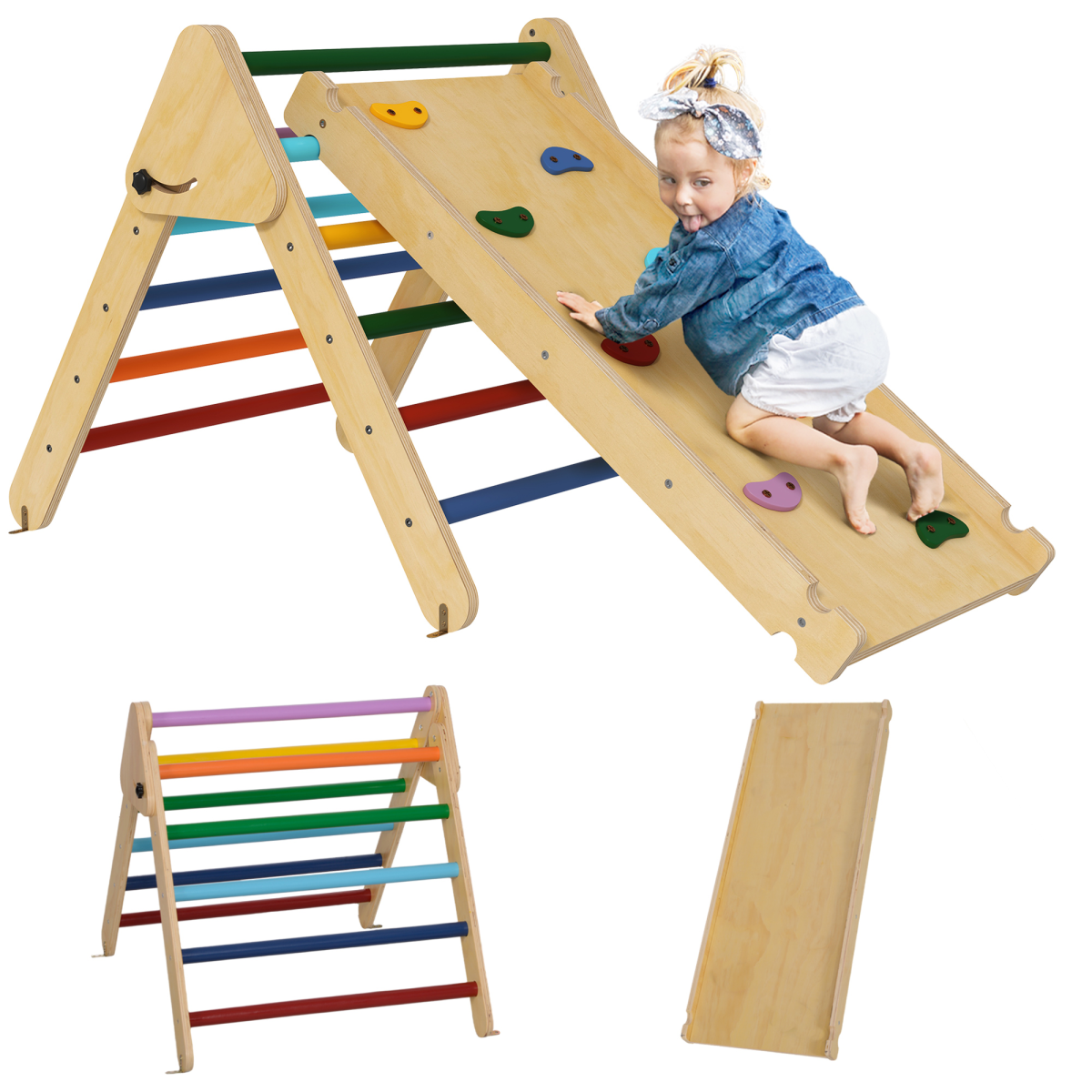 AIYAPLAY Wooden Indoor Toddler Climbing Frame with Slide Board