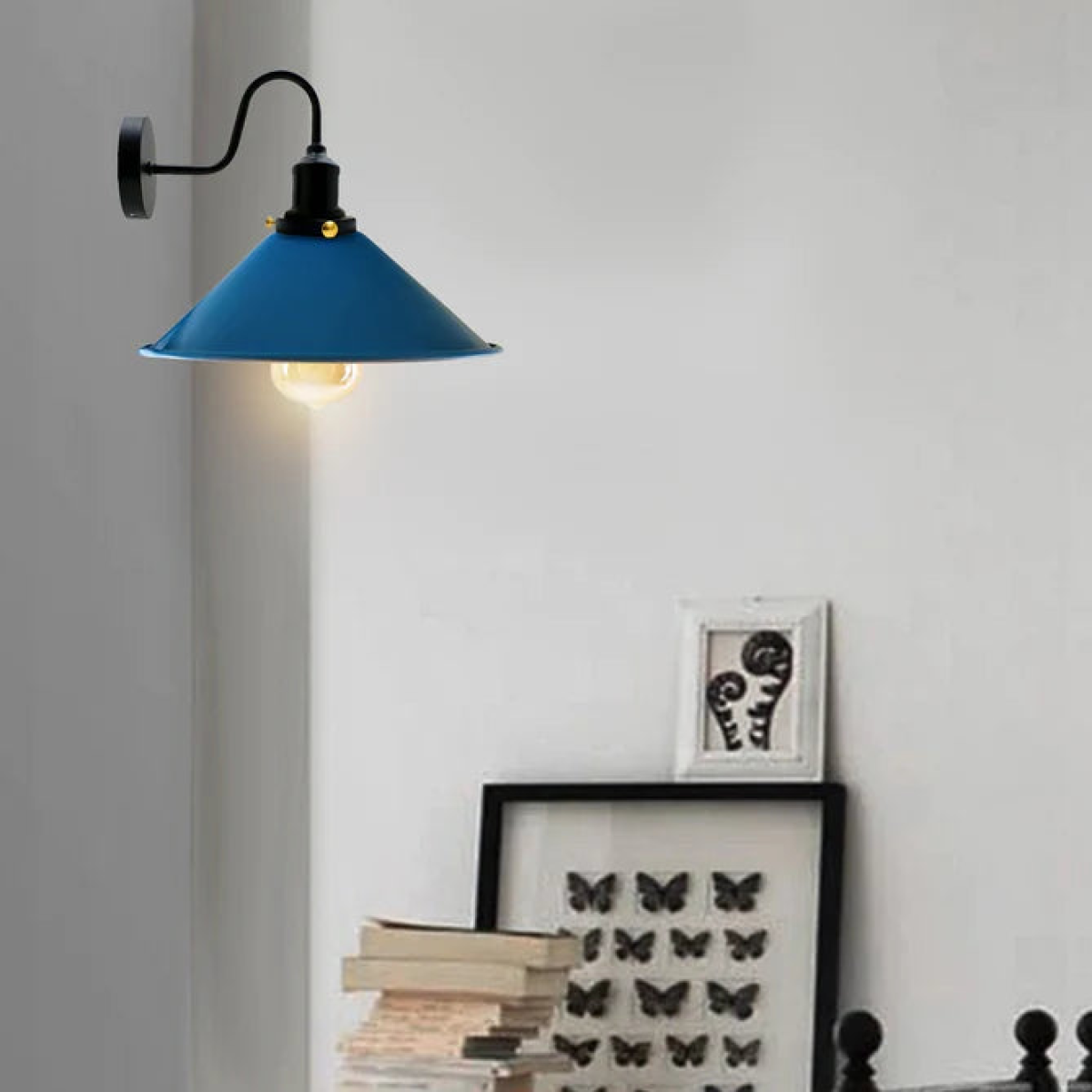 Blue Vintage Retro Industrial Swan Neck Metal Arm E27 Wall Light