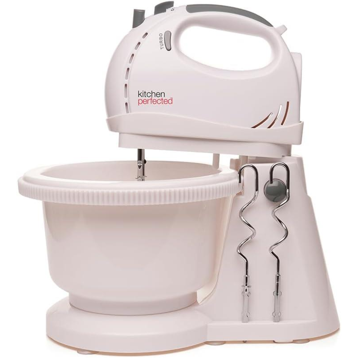 KitchenPerfected 300w Hand Mixer with 2ltr Rotating Bowl - White