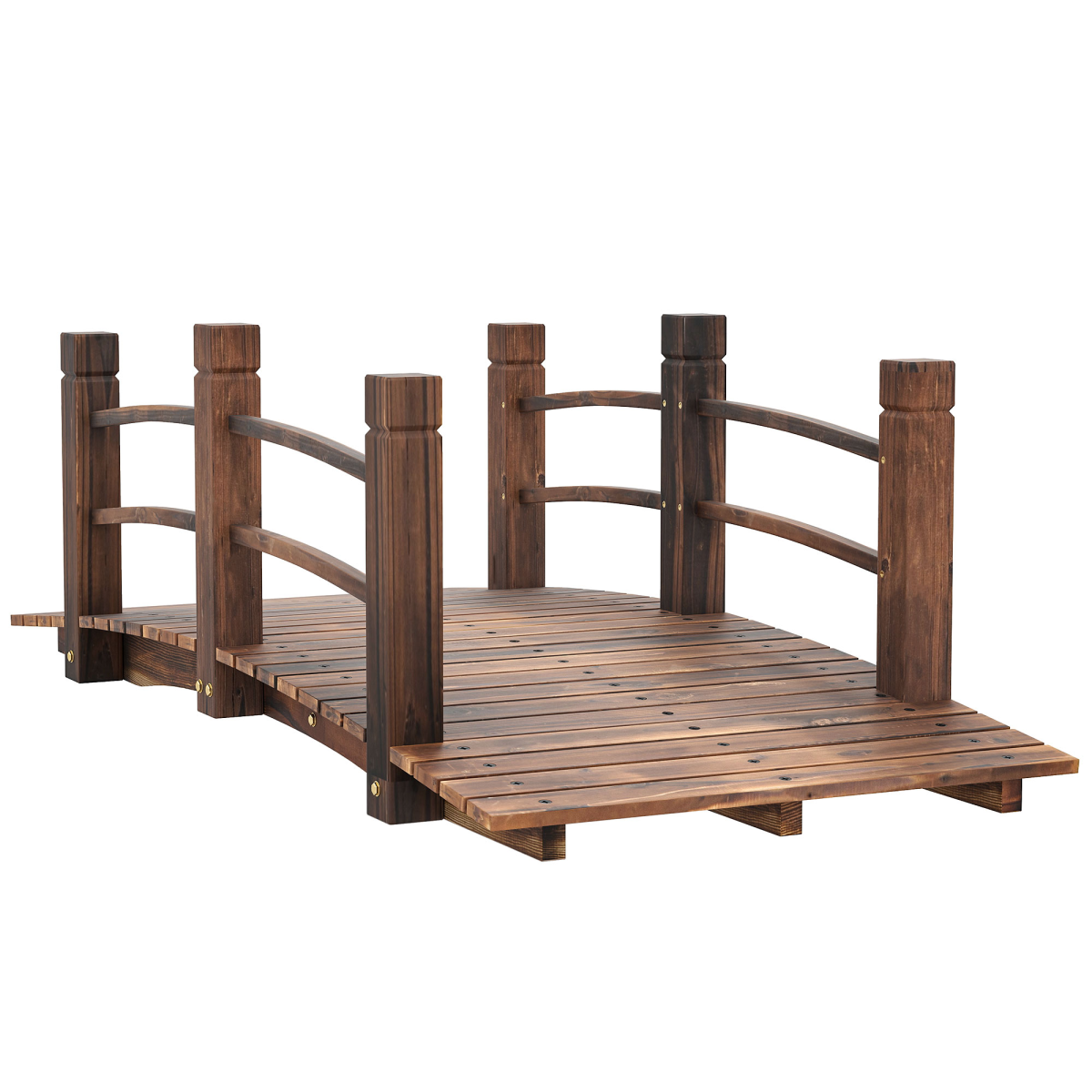 Outsunny Wooden Garden Bridge, Fir Wood, Stained Finish, Arch Design, Side Rails