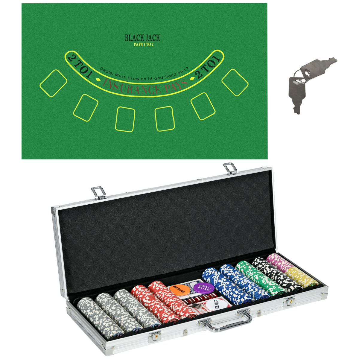 SPORTNOW 500-Piece Poker Chip Set with Mat, Case & 2 Decks