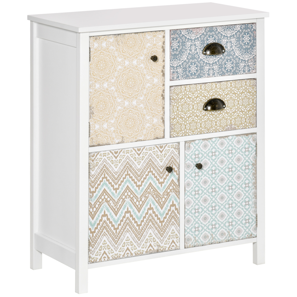HOMCOM Bohemian Sideboard Storage Chest with 2 Drawers and 3 Cupboards, Colourful Pattern Design, Wood and MDF, Anti-Tipping Straps, Assembly Required