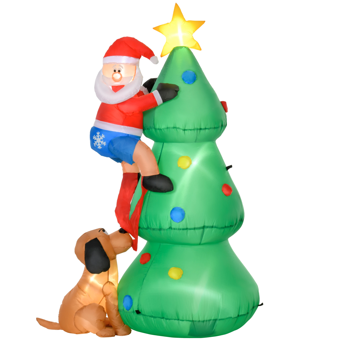 1.8m Inflatable Christmas Tree with Santa Claus and Dog, LED Lighted Christmas Decoration, Indoor and Outdoor Holiday Display