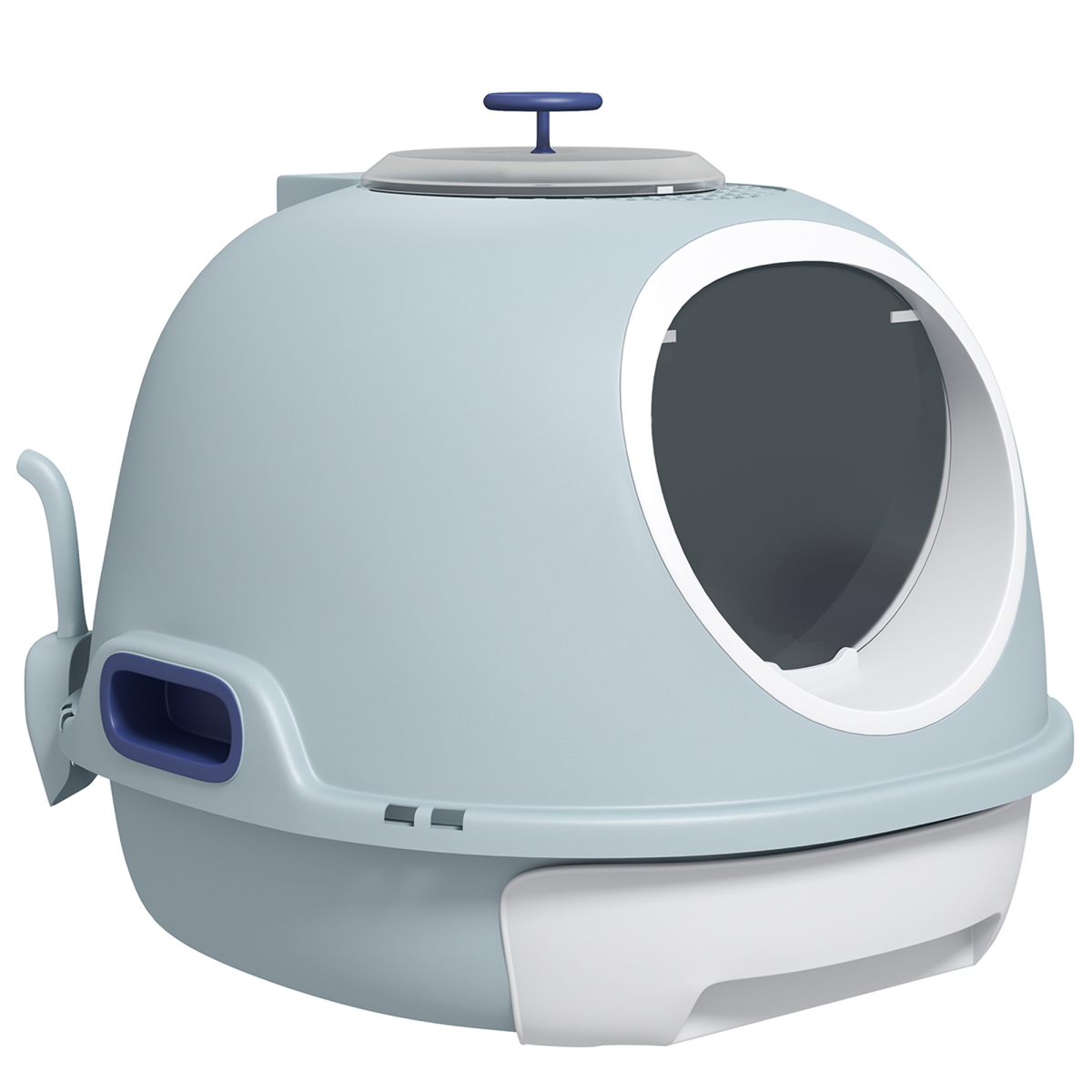 PawHut Enclosed Cat Litter Box with Removable Tray, Top Exit, Skylight, Scoop, and Side Handles