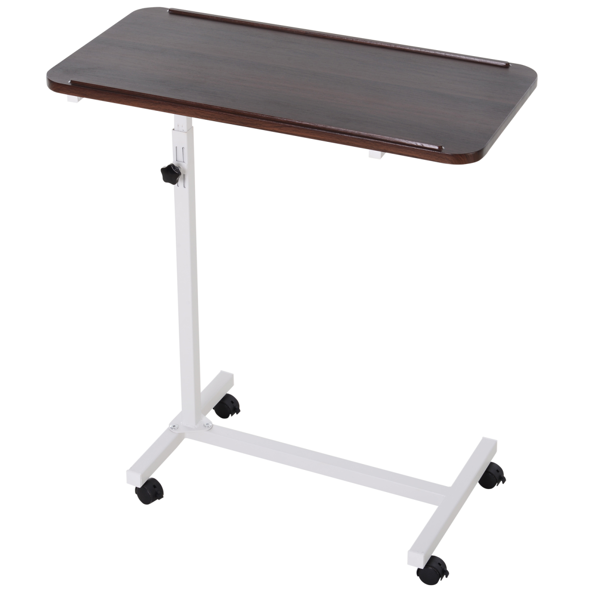 HOMCOM Multipurpose C-Shape Overbed Chair Table, Adjustable Height Rolling Bed and Sofa Side Table with Brakes