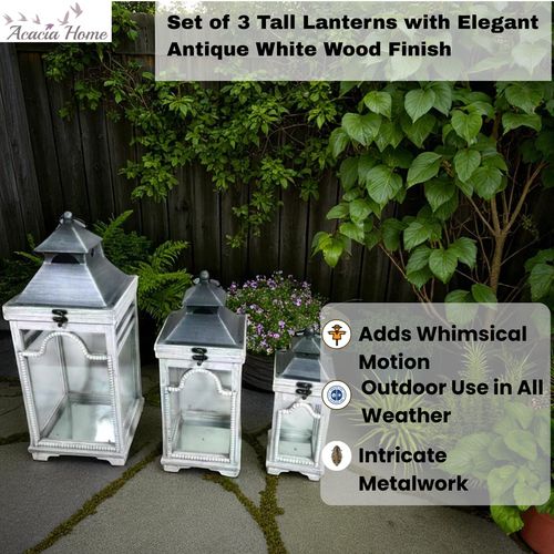 Set of 3 Hand-Finished Wooden Garden Lanterns, 51/41/31 cm