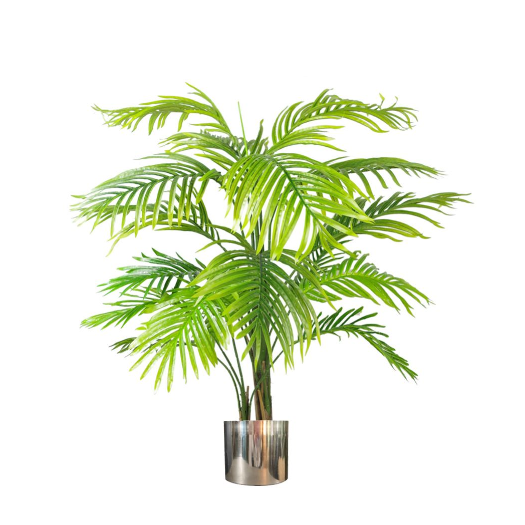 130cm Artificial Areca Palm Tree with Silver Metal Planter, Realistic Foliage, Ready to Display