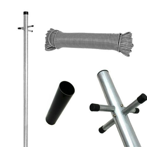 Heavy Duty Galvanized Outdoor Washing Line Pole, Telescopic Support, 2.6m Height