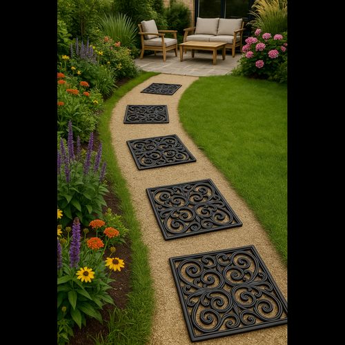 Square Rubber Step Stones, Set of 2, Non-Slip Garden Path Stones