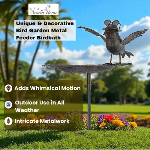 MSL 50 Inch Metal Bird Feeder Garden Stake with Distressed Finish