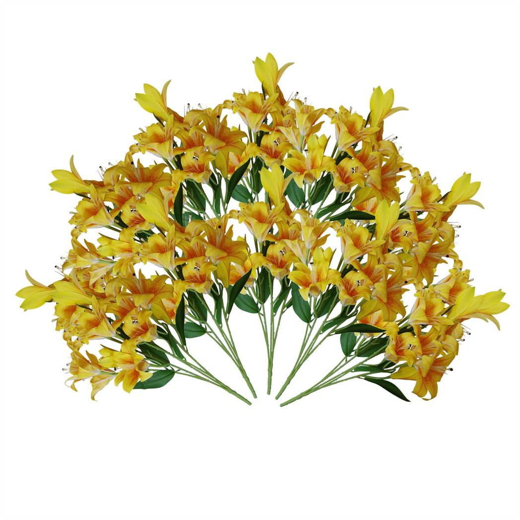 12 Pack 60cm Artificial Yellow Lily Stems, 144 Flowers Total