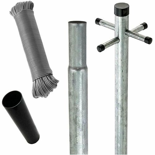Heavy Duty Galvanized Outdoor Washing Line Pole, Telescopic Support, 2.6m Height