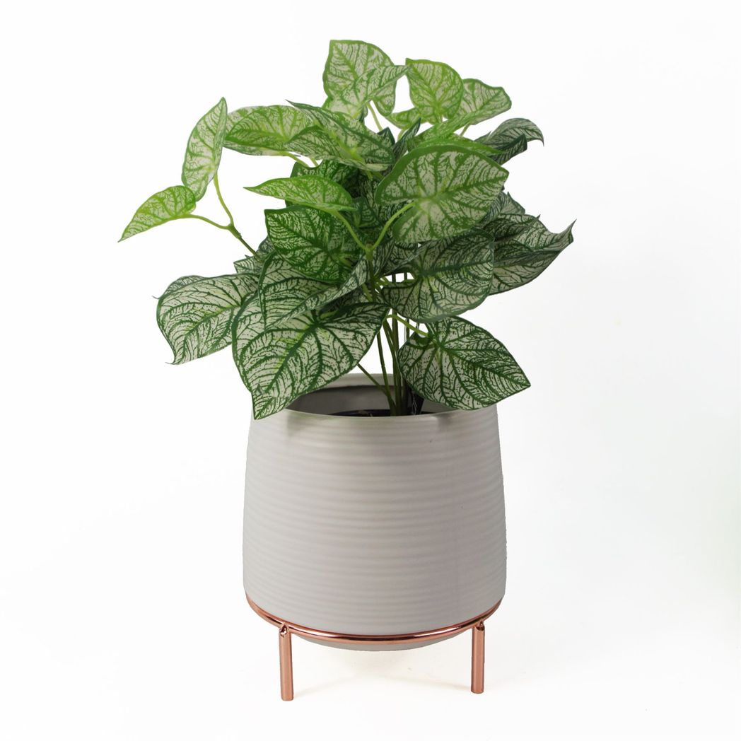 White Ceramic Planter with Metal Stand 17 x 17 x 15 cm