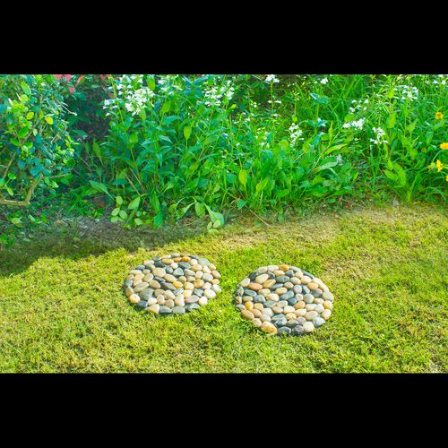 River Rock Round Stepping Stones, Set of 2, Natural Garden Path Stones